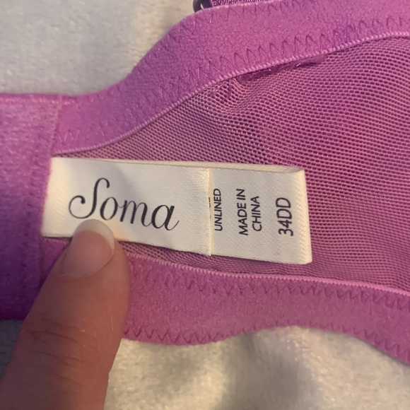 Soma sensuous unlined full bra sheer purple lace iridescent 34DD embroidered HTF - Picture 3 of 5
